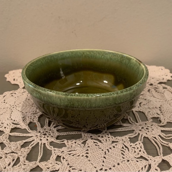 VTG USA Pottery Olive Green Dripped Glazed Small Round Bowl - Picture 1 of 5
